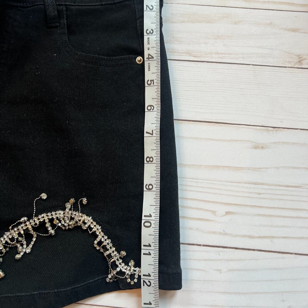 Black Denim Rhinestone-Trimmed Shorts – Size Small (2” Inseam) - Picture 7 of 7